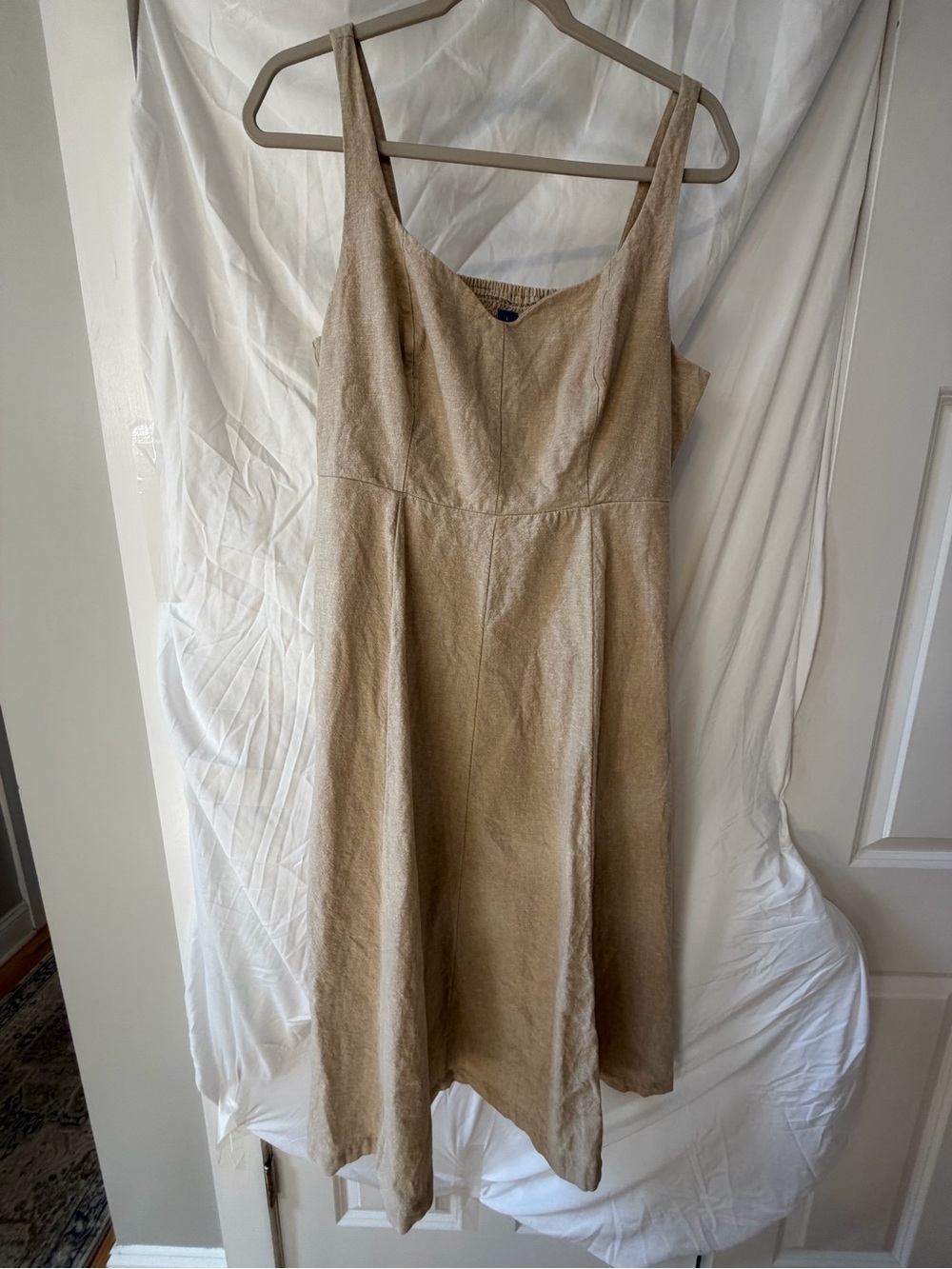 Beige A-Line Linen-Blend Sundress